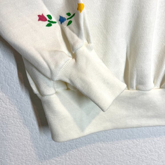 Vintage Pannill 70s Tulip Floral Sweatshirt Top Crewneck XL White Tulips - Picture 5 of 8